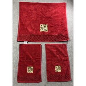 Vintage Saturday Knight Ltd Xmas Embroidered Towels 1 Bath Towel 2 Hand Towel